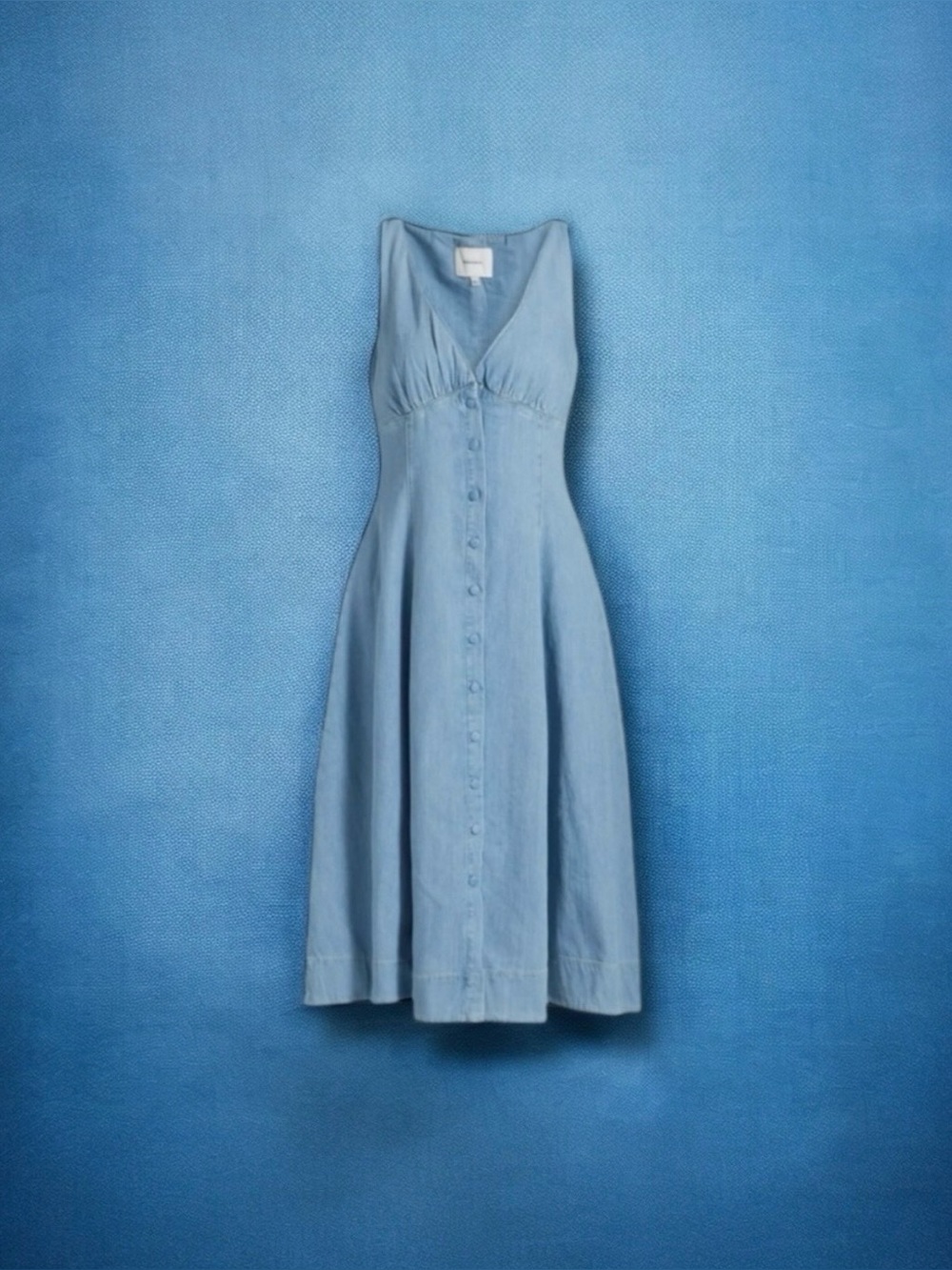 🆕🩷REFORMATION Sebastien Sleeveless V-Neck Button Up Midi Denim Dress • 2US • NWT